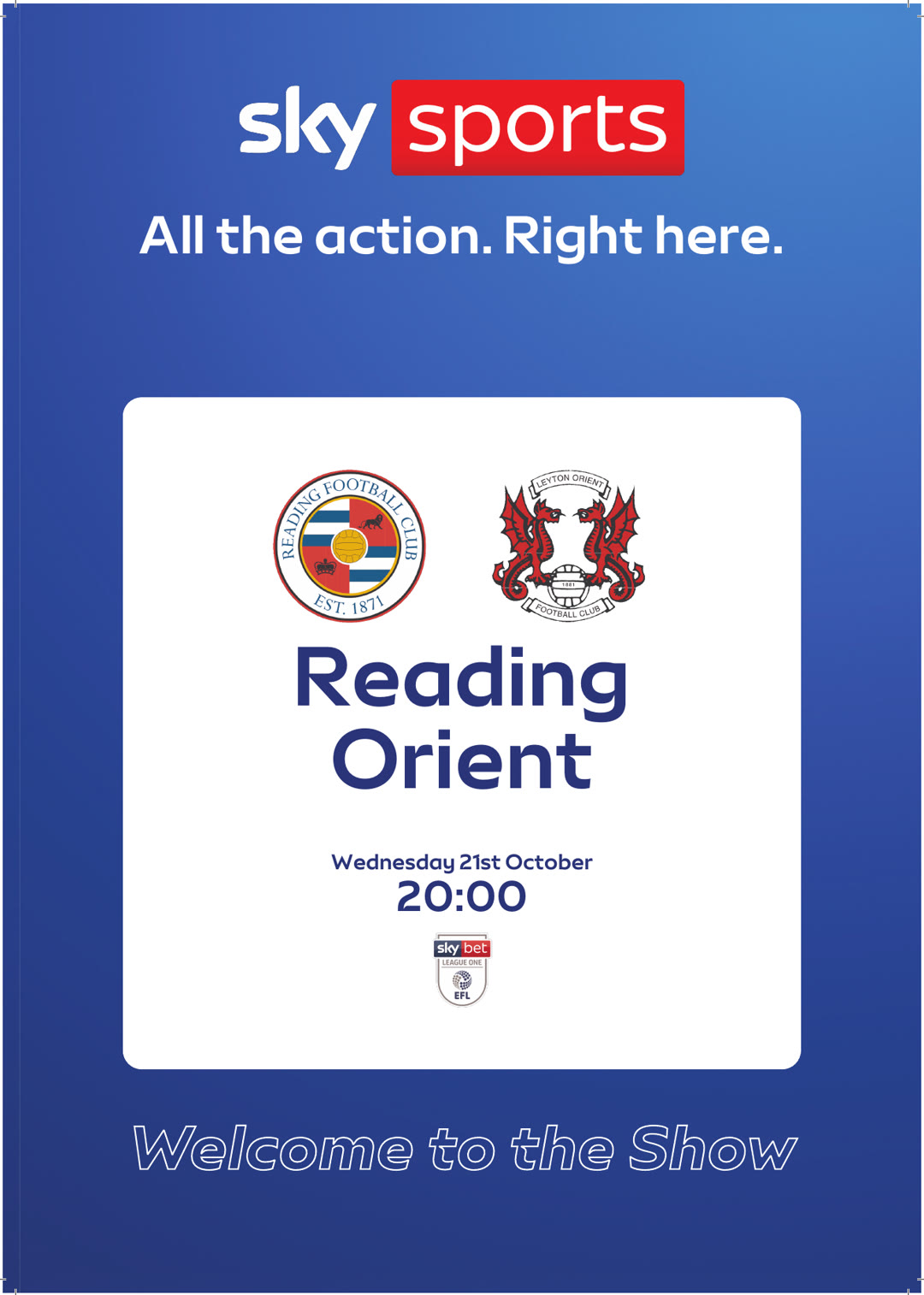Reading v Orient, live on Sky Sports at The Dog & Duck
